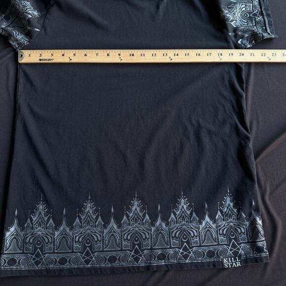 Killstar Shirt Mens Large Black Gothic Occult Border Hem Print Short Sleeve Tee - Picture 9 of 10